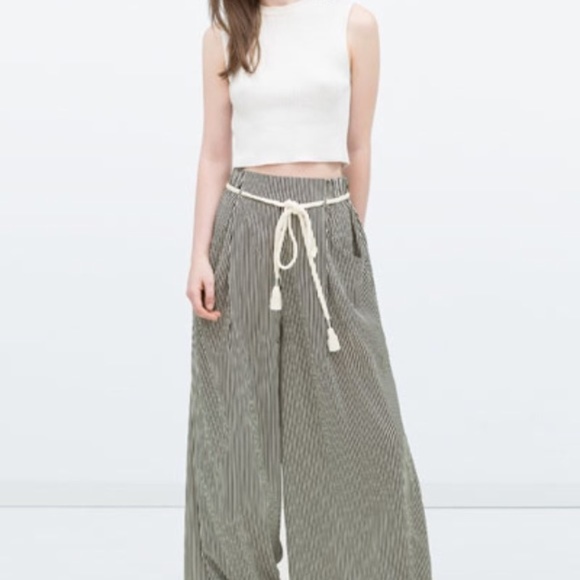 zara striped wide leg trousers